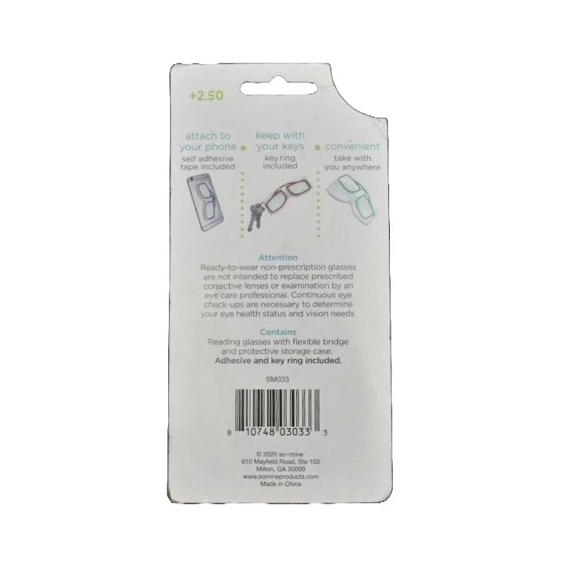 So-Mine Glasses on the Go +2.50 Mobile Reading Glasses W/