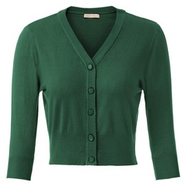 Belle Poque Women's 3/4 Sleeve Cropped Cardigan Shrugs Button Down Sweater Hunter Green M