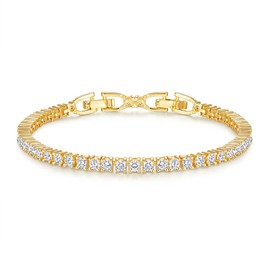 Sparkling Shiny Tennis Bracelet with Shiny Stones, Tennis Bracelet Jewellery for Women and Girls, Real Jeweller's Quality, Copper, gold