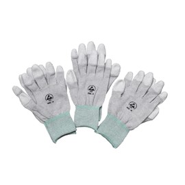 Kill Stat 3 Pairs Antistatic Carbon Fingertip Gloves For PC Building, PU Coated, Non Slip, Reusable, For Electronics PC Computer Phone Repair, ESD Safe, Grey, Large