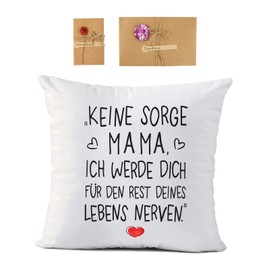 BETESSIN 45 x 45 cm Cushion Cover Funny Sayings Cushion Cover with 2 Greeting Cards Mum Cushion Cover Gift for Mother for Birthday Mother's Day Christmas New Year etc.