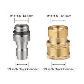 RecDec 2 Pack Pressure Washer Adapter Set Quick Connect Kit 14mm M14x1.5 to 1/4 Inch Connector Fittings Plug Gun to Hose for Patio Lawn Car Pressure Water Gun Washing Foam Bottle Spray Nozzle