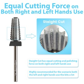 MagiBling Straight Cut 5 in 1 Nail Drill Bits, 3/32'' Professional Safety Tungsten Carbide Bits, Two-way Rotation, Manicure Pedicure Cuticle Hard Gel Removal Polishing, Extra Fine