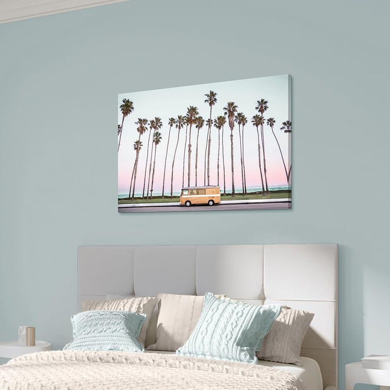 Coastal Landscape Canvas Wall Art: Modern Tropical Palm Tree Prints