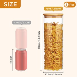 Spreccio Glass Food Storage Jars with Lids[Set of 3], Perfect for Pasta, Cookies, Nuts, Coffee, Cereal, Flour, and More, Organize Your Kitchen and Pantry with these BPA-Free Glass Canisters