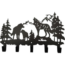 Metal Horse Coat Hooks Wall Art Decor-Horse Hangers and Key Holder-Clothes Rack and Backpack Hanger-Coat Hooks Home Decor for Storage, Living Room, Hallway, Office (Black) Hanging Decorative Gift Dog - Color: wolf Black