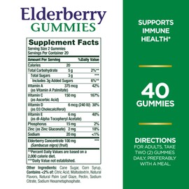 Nature's Bounty Elderberry Gummies, Immune Support, Contains Vitamin A, C, D, E and Zinc, 40 Gummies