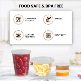 Klex Deli Containers with Airtight Lids, BPA Free Heavyweight Plastic Meal Prep Food Container for Soup, Freezer & Dishwasher & Microwave Safe, Commercial Grade, 12 oz, Round, Translucent, 12 Sets