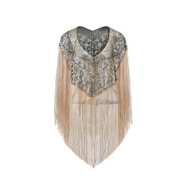 BABEYOND 1920s Shawl Wraps Long Fringed Evening Cape Sequin Beaded Party Shawl (Black Gold)