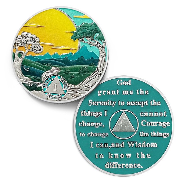 IELCJJ IELCJJ 1 Year Sobriety Coin, Green Forest Recovery Sun