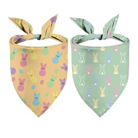 Easter Dog Bandanas Puppy Scarf - Easter Bunny Peeps Dog Outfits - 2 Pcs Adjustable Triangle Double-Layer Reversible Pet Bandanas for Small Medium Large Dogs