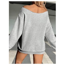 RoseSeek Women's Off The Shoulder Sweatshirts Tops Long Sleeve Vintage Oversized Sweatshirt Streetwear Light Grey M