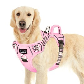 SlowTon No Pull Dog Harness, No Choke Pet Harness with 2 Leash Clips and Easy Control Vertical Handle, Adjustable Soft Padded Dog Vest for Small, Medium and Large Dogs (Pink, Large)
