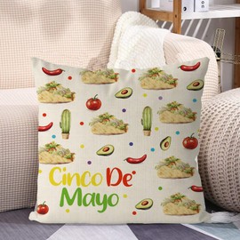 GAGEC Cinco De Mayo Kissenbezüge, Motiv: Kaktus, Taco, Avocado, dekorative Wurfkissenbezüge, Motiv: Let's Fiesta, Mexiko, Bauernhaus, Sofa, Wohnzimmer, Dekoration, 45,7 x 45,7 cm
