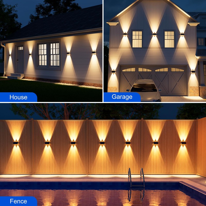 Roopure 4 Pack Warm White Solar Power Fence Wall Light
