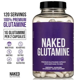 Naked Nutrition- Cpsulas de recuperacin muscular de Lglutamina desnuda, 1000 mg, 240 unidades, fabricadas en Estados Unidos, sin OMG, gluten y        