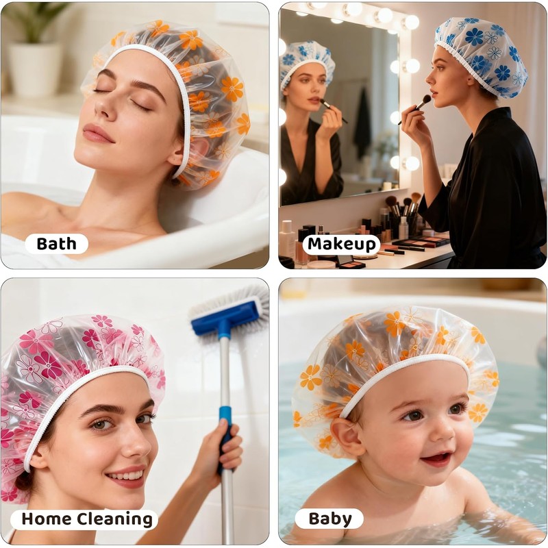 3 Gorros de Ducha Impermeables Elásticos Rojo Azul Amarillo Mujer