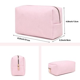 Portable Makeup Bag for Women Corduroy Large Travel Cosmetic Toiletry Bag for Girls Waterproof Handbag Zipper Daily Pouch,Pink