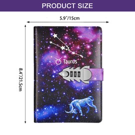 NectaRoy PU Leather Combination Lock Diary Writing Planner Organiser, Password Diary Notepad, Secret Diary Notebook Combination Lock with Pen Holder, Size 215 x 150 mm