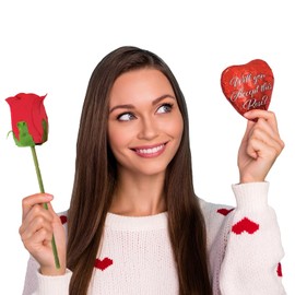 Fruidles Valentine's Day Bachelor Heart-Shaped Chocolate and Rose Duo, Will You Accept This Rose (12-Pack)