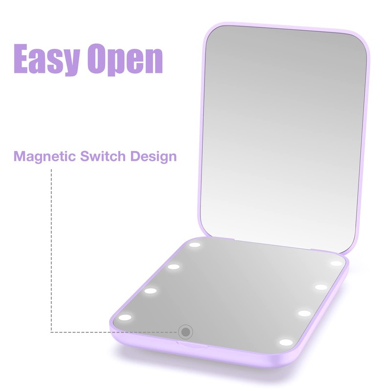 WOBSION Small Mirror with Lights,LED Compact Makeup Mirror,1x/3x Mini Travel