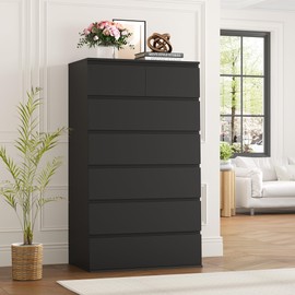 FOTOSOK 7 Drawer Dresser, Black Dresser Tall Dresser, 23.6W x 15.7D x 46.7H in Black Chest of Drawers with Large Storage Space for Home