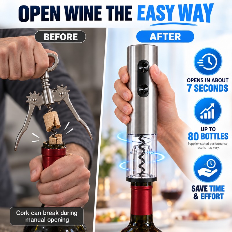 Electric Wine Opener with Foil Cutter LED Light and Dual