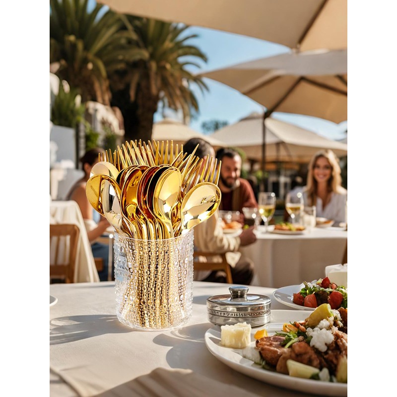 YOUBET 50Pcs Gold Plastic Spoons - Heavy Duty Plastic Spoons