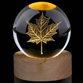 AWARDSEN 60 mm Maple Leaves Glass Ball Decoration, Autumn Crystal Ball, Glass Ball Decorative Paperweight, Glass Ball Decoration