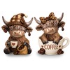 Wesiti 2 Pcs Highland Cow Figurines Coffee Highland Cow Gnomes