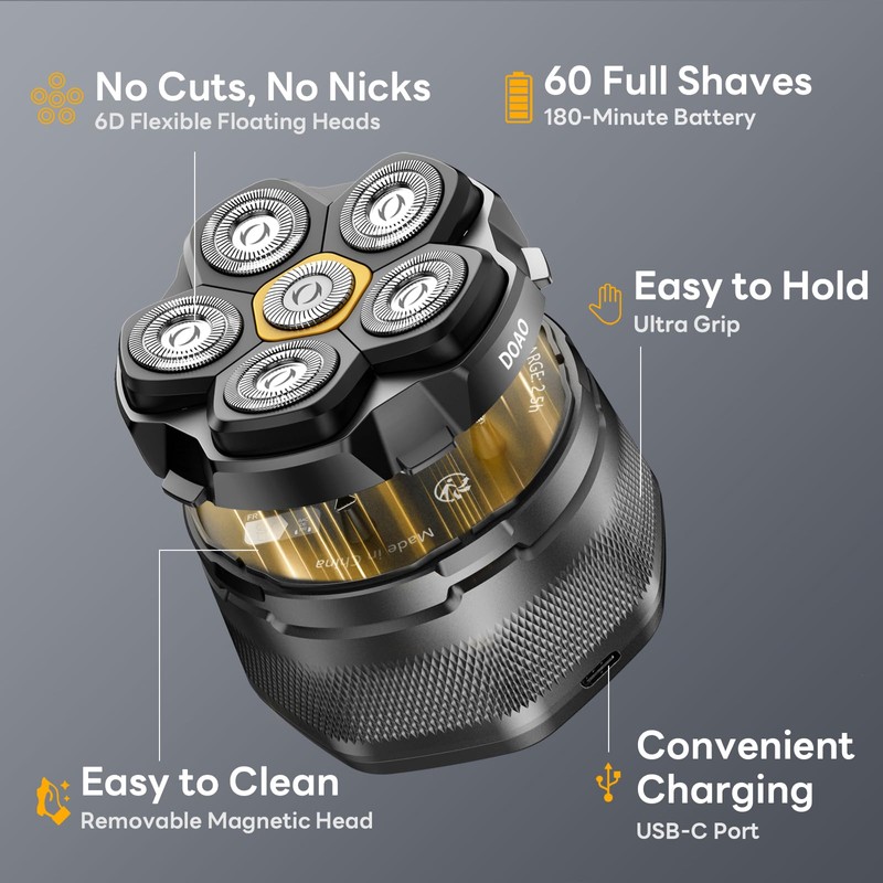 Head Shavers for Bald Men, 6D Magnetic Floating Blades, Smooth