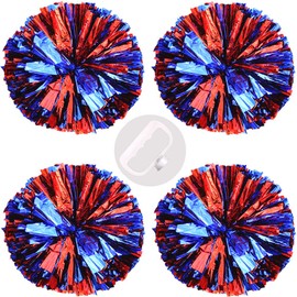 PUZINE 4 Pack 13" Cheerleading Metallic Foil & Plastic Ring Pom Poms (100g)