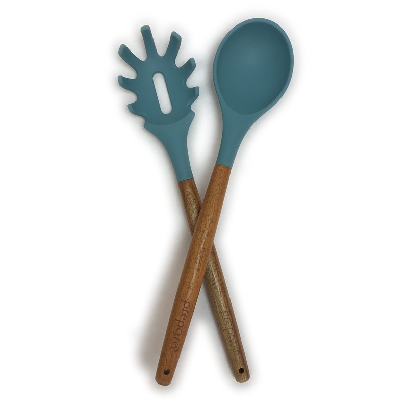 Prepara Acacia and Silicone Spaghetti and Solid Spoon set, Steel
