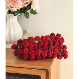 Flower Crochet Bouquet Blanket Red Rose DIY 3D Hand-Woven Blanket (with Leaves) for Wedding, Birthday, Home Decoration 39in