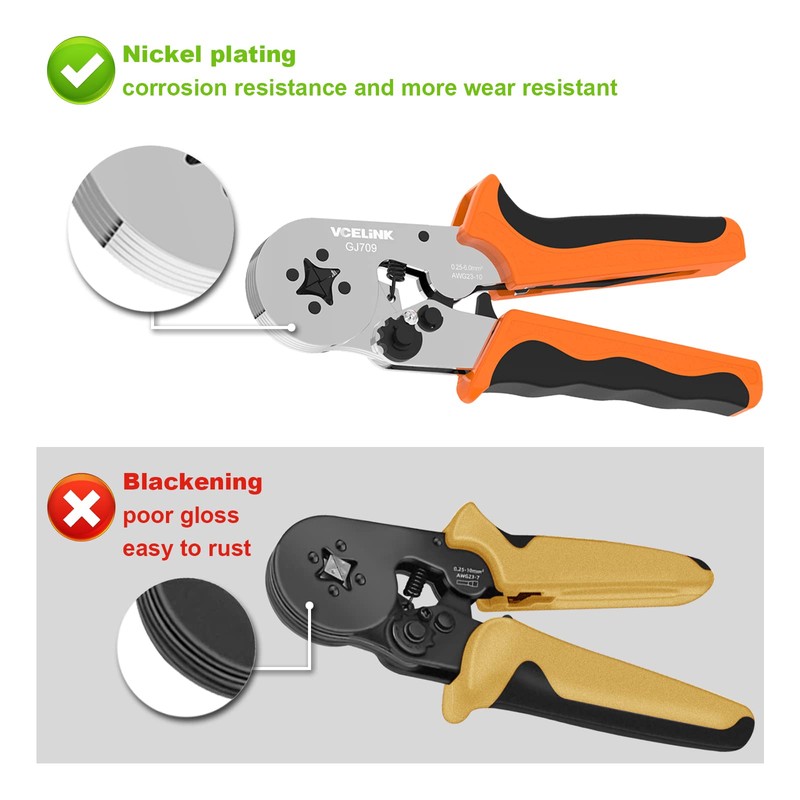 VCELINK GJ709 Crimper Plier, 0.25-6mm²/AWG23-10, Self-Adjustable Ratchat Wire Crimping Tool,