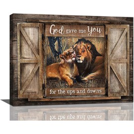 UnBrand Lion And Lioness Wall Art Vintage Lion Couple Pictures Canvas Wall Decor God ... - 12x18 in CANVAS Framed