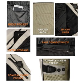 M-Boss Motorcycle Apparel BOS11705 Men's Black Mesh and Nylon Motorcycle Racer Jacket with Armor Protection - 2X-Large