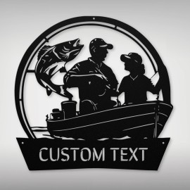 RoyalGive Custom Fishing Metal Wall Art Dad Daughter Boat Decor Home Decor Family Gifts - 30 Inch