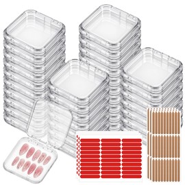 48 Pcs Press On Nail Storage Box, Press On Nail Packaging Box with 180 Pcs Adhesive Double Sided Tape, Acrylic Artificial Nails Display Case for Nails Salon