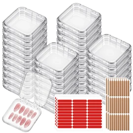 48 Pcs Press On Nail Storage Box, Press On Nail Packaging Box with 180 Pcs Adhesive Double Sided Tape, Acrylic Artificial Nails Display Case for Nails Salon