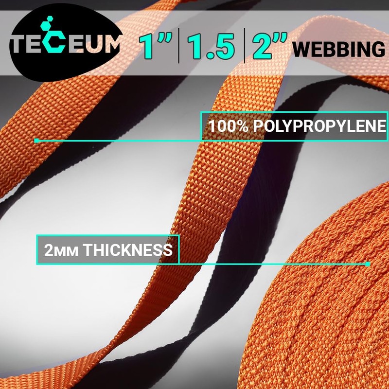 TECEUM 1 Inch Webbing – Orange – 10 Yards –