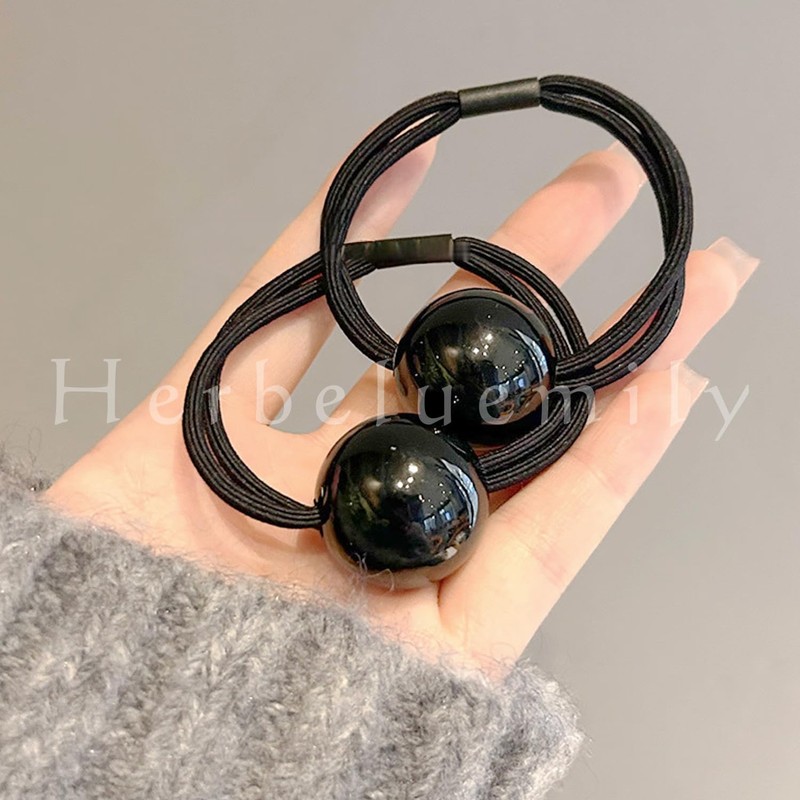 Herbeluemily Hair Rubber Black Hair Rubber Pearl Metal Ball Set