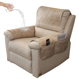 vctops 4 Pcs Water Resistant Sofa Armrest Cover Vintage Faux Suede Headrest Cover for Recliner Chair Arm Cover Non Slip Couch Cover for Dogs Washable Furniture Protector (Light Coffee,2 Seat)