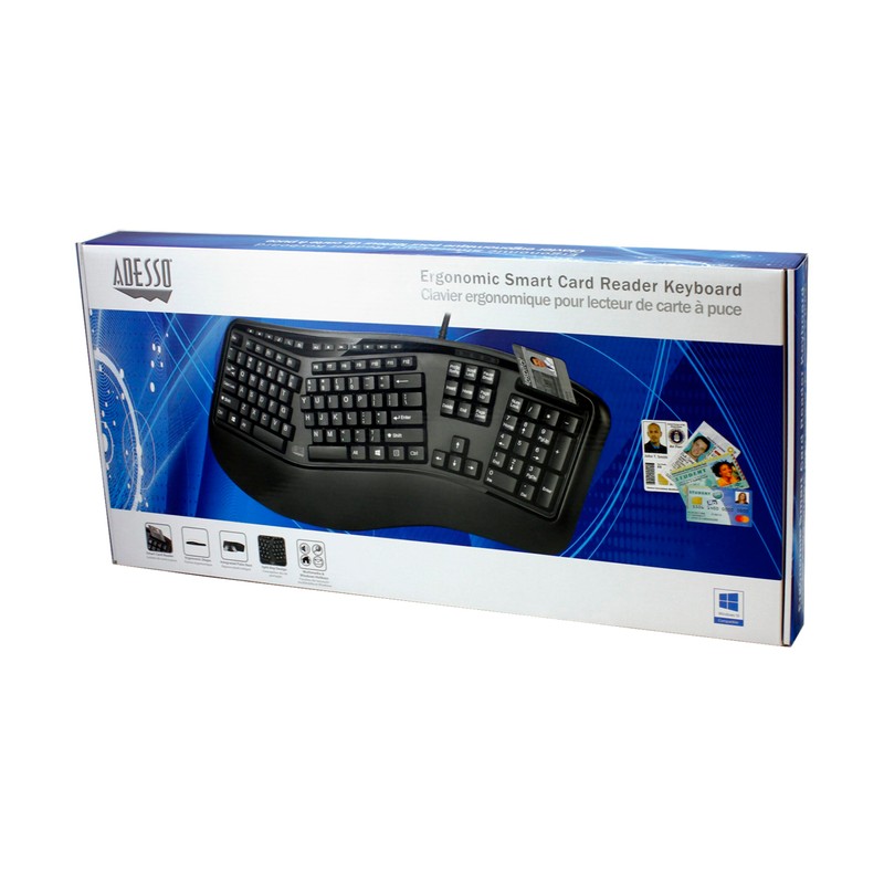 Adesso TruForm AKB-150SB-TAA Desktop Ergonomic Smart Card Reader Keyboard (TAA