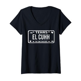 Womens Me La Pelan Trokiando Texas El Cuhh Takuache License Plate V-Neck T-Shirt