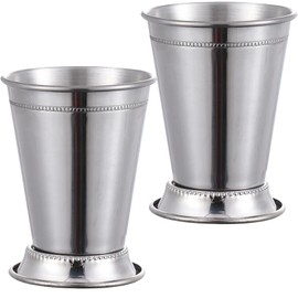 HningBuyox 2 Pack Mint Julep Cups, 12 OZ Classic Stainless Steel Cocktail Glasses with Beaded Trim Border, Silver Julep Glasses for Beer Juice Beverage Party Bar Home Restaurant