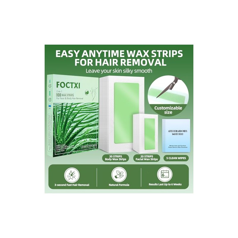 100 PCS Wax Strips Hair Removal Kit for Face &