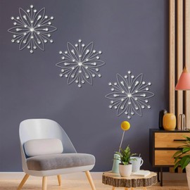 ZEXUIRU 3 Set Silver Metal Jeweled Wall Art Bling Crystal Home Décor Sun Burst Rhinestone Wall Hanging Diamond Accents