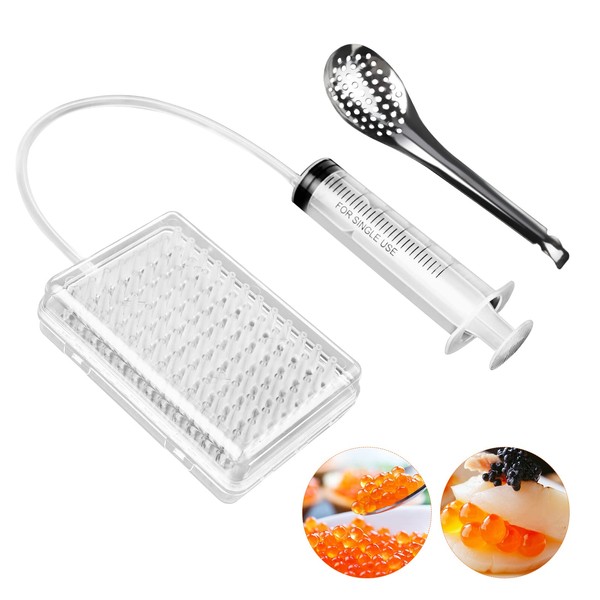 Gimify Caviar Maker Box, Spherification Dropper | Molecular Gastronomy Kit | 96 Holes Roe Sauce Dispenser Strainer Tools with Spoon & Syringe