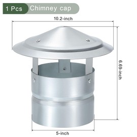 YOKIVE 1 Pcs 5-Inch Round Chimney Cap, Galvanized Iron Cone Top Chimney Cap | Stove Pipe Cap Stovepipe Finial Great for Outside Vent Flue Roof